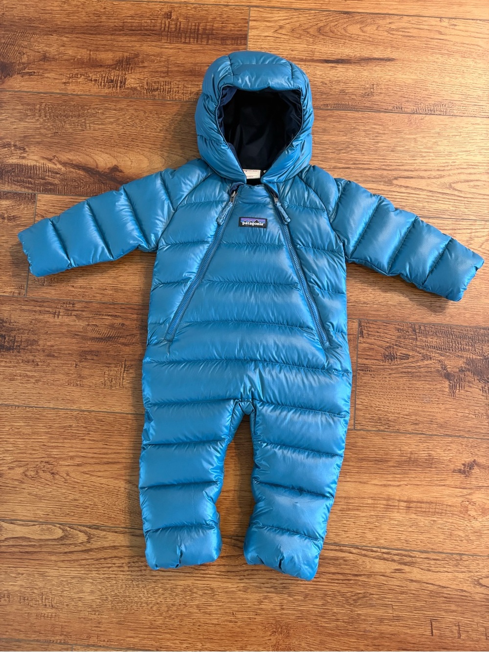 Patagonia Baby 3-6M Hi-Loft Down Bunting Snowsuit Blue Hooded